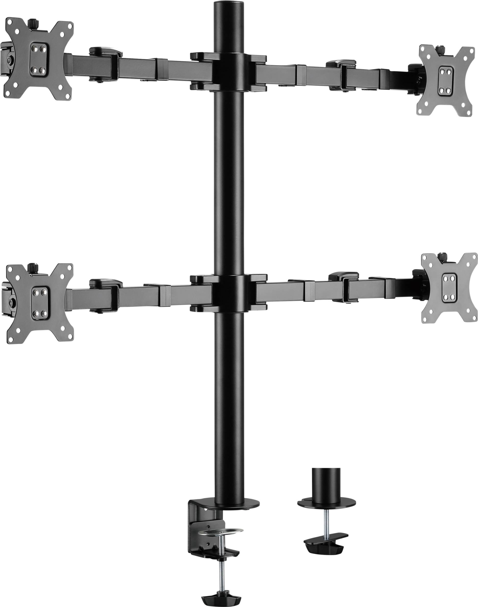 Support de moniteur pour quatre écrans, réglable en hauteur, en métal, à fixer sur le bureau. Idéal pour des solutions de poste de travail ergonomiques.