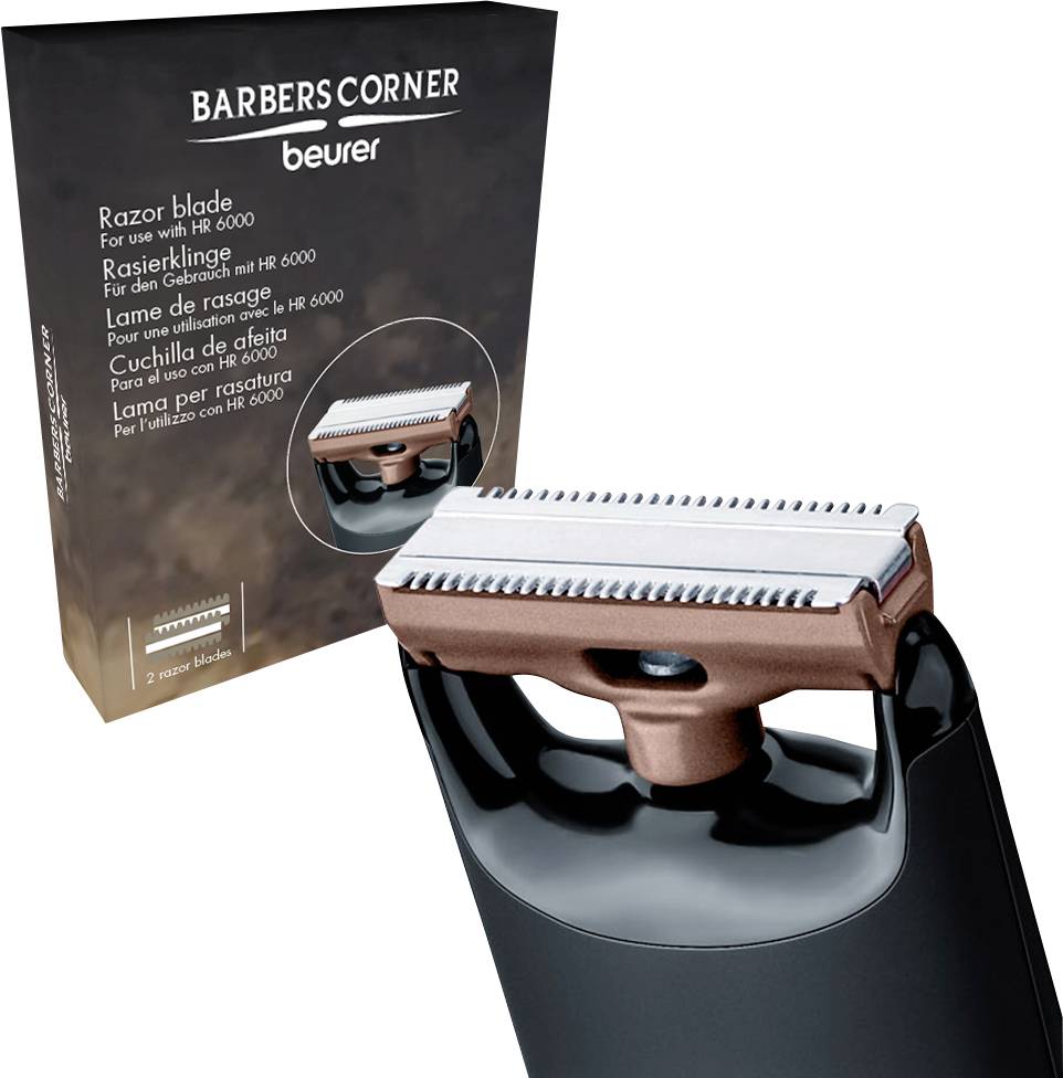 'Lame de rasoir pour tondeuse à barbe, compatible avec HR 6000. L'emballage présente l'image du produit et le texte "Pour le rasage du visage".'