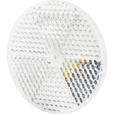 Réflecteur rond en plastique blanc à surface prismatique pour améliorer la visibilité dans l'obscurité.