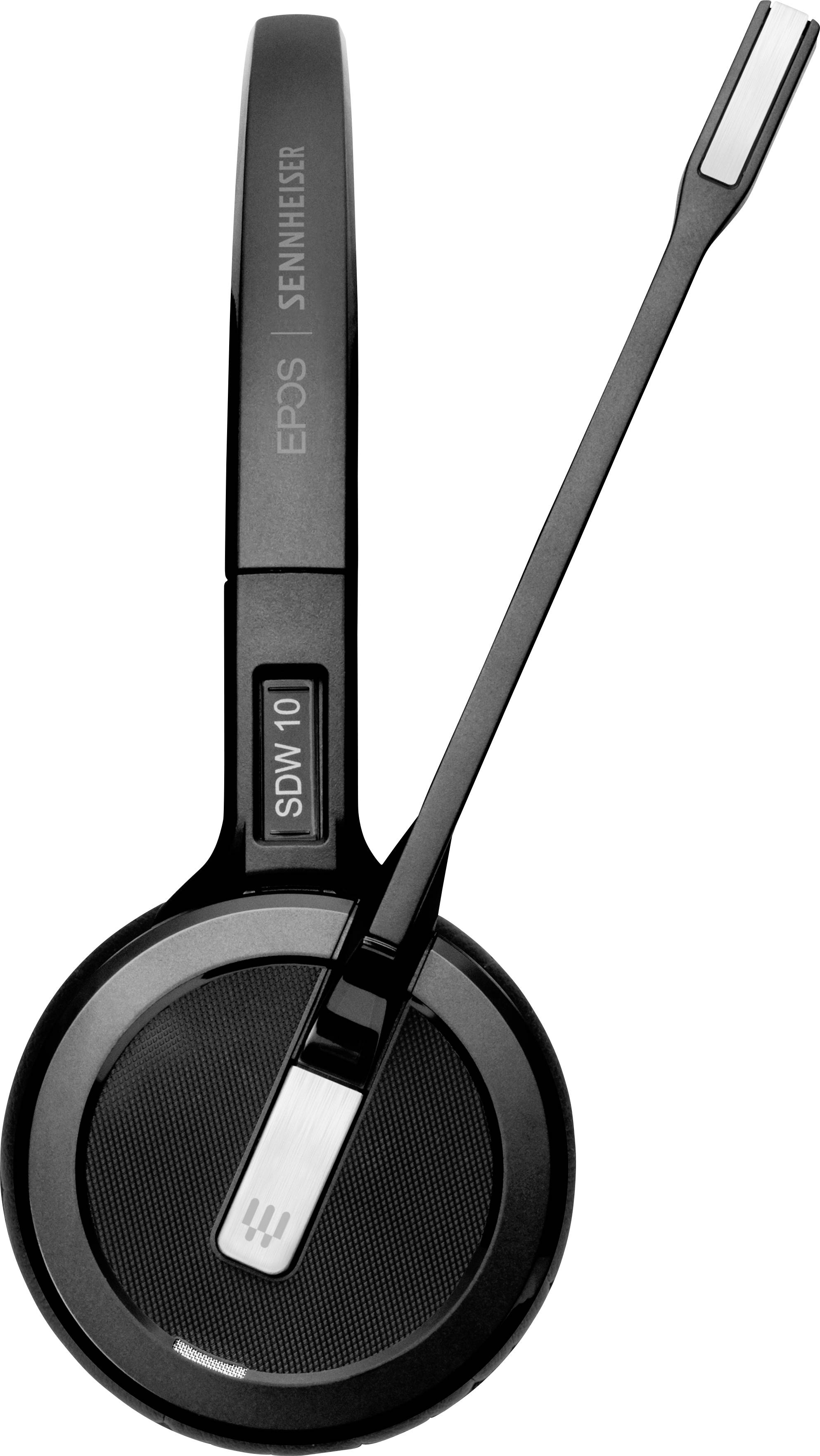 Casque noir, unilatéral EPOS/Sennheiser avec arceau microphone, adapté à la communication professionnelle.