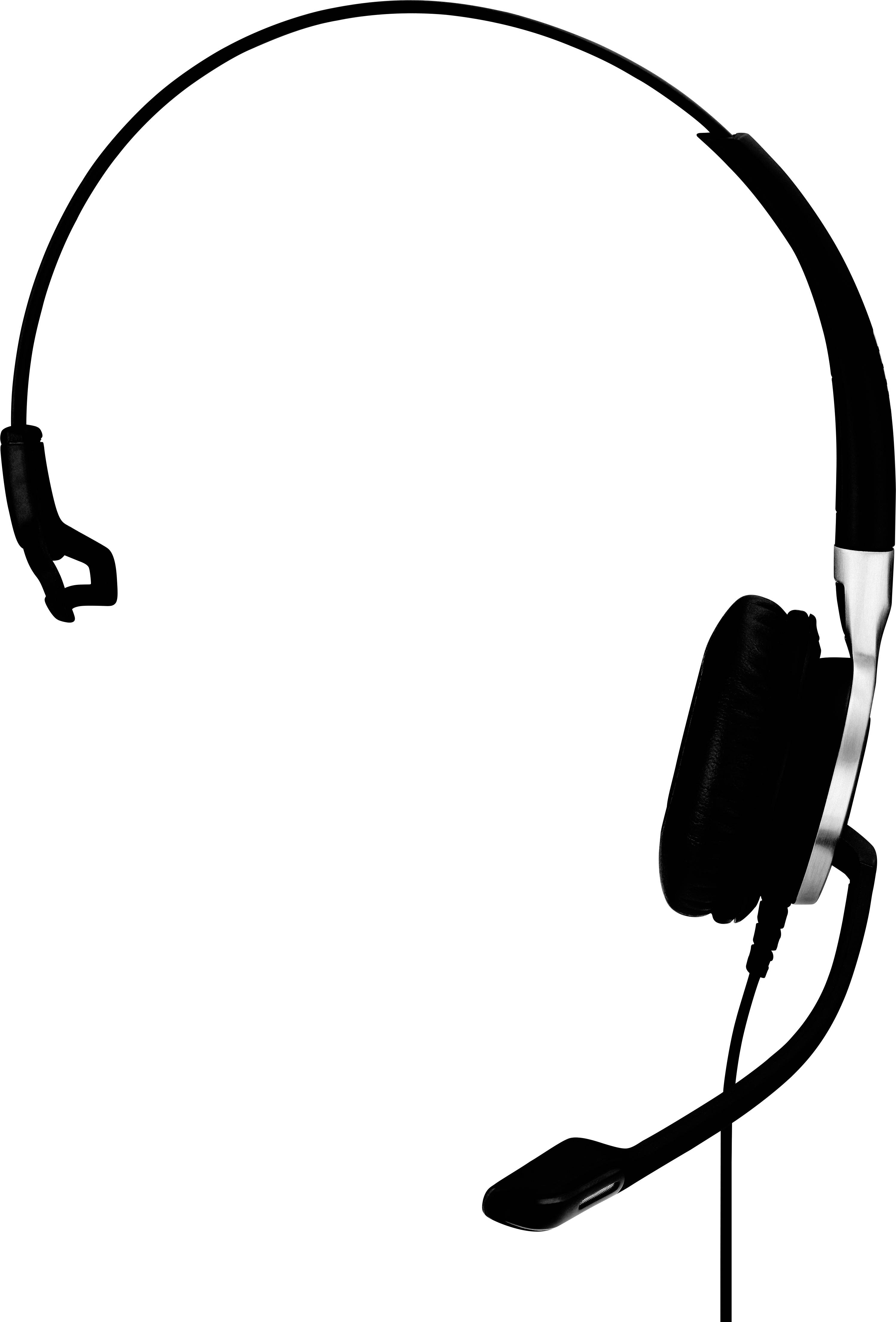 Un casque noir à écouteur simple avec perche micro, adapté pour les appels téléphoniques ou les réunions en ligne.