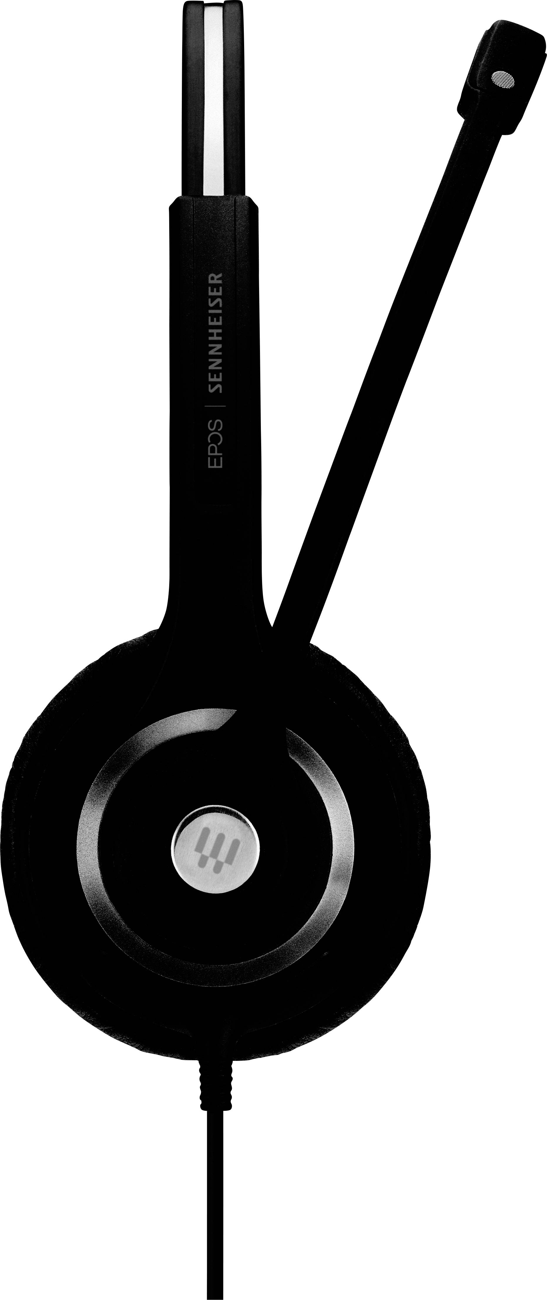 Casque Sennheiser noir avec microphone. Idéal pour un son clair lors des appels téléphoniques ou du gaming.