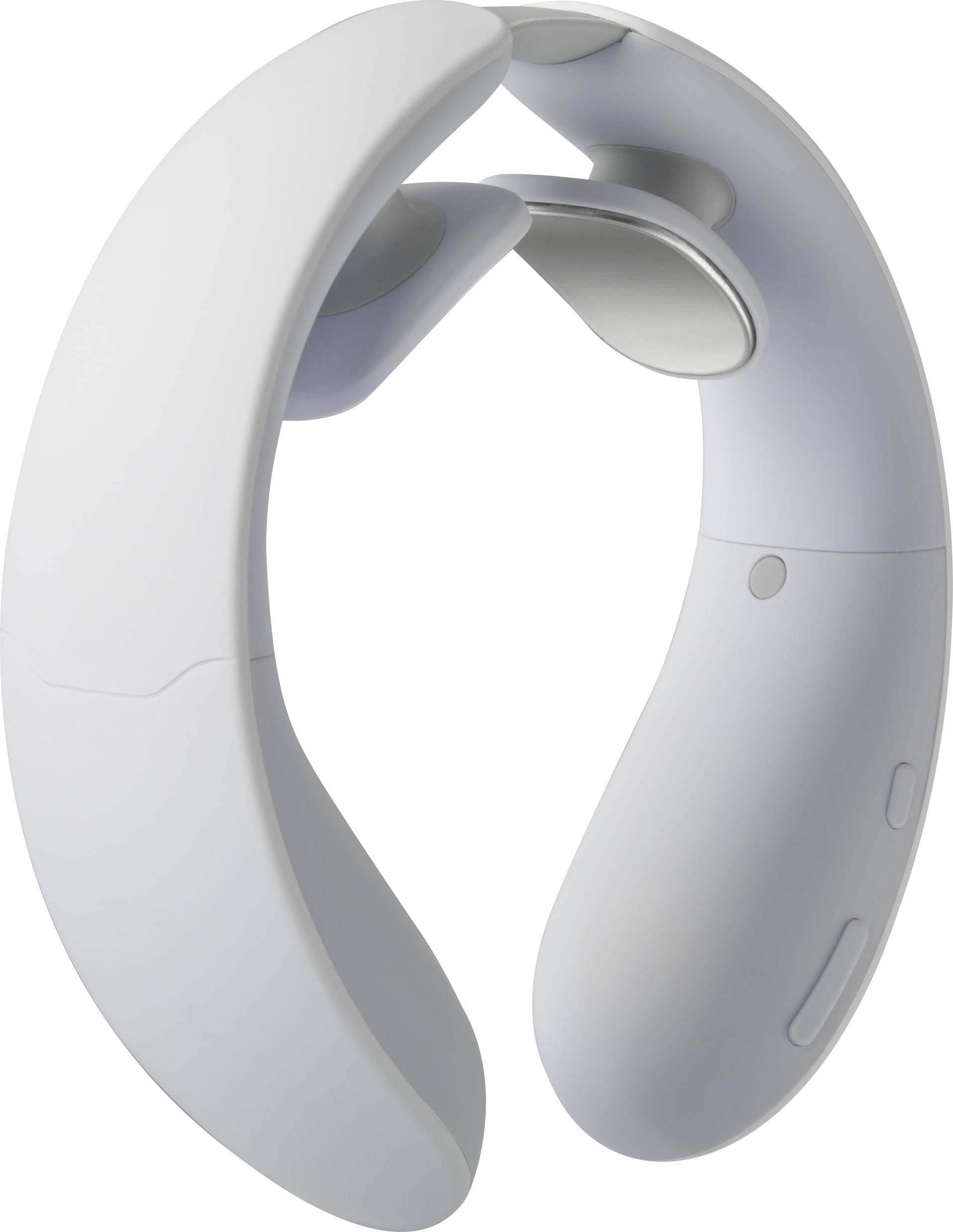 Appareil électronique de massage cervical blanc au design ergonomique. Adapté pour détendre les muscles du cou.