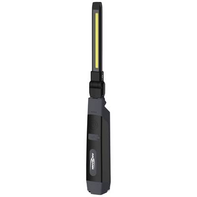 Une lampe LED noire portable avec une large zone lumineuse rectangulaire et un col pivotant. Utilisée pour l'éclairage lors de travaux de réparation.