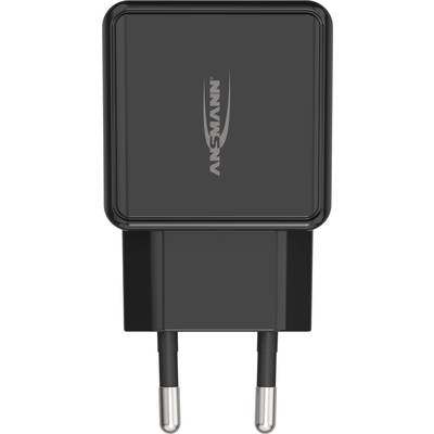Un chargeur noir d'Ansmann avec deux broches métalliques, adapté aux prises électriques européennes.