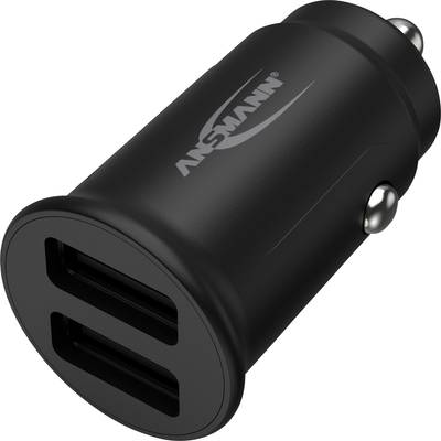 Chargeur USB noir pour allume-cigare de voiture avec deux ports USB.