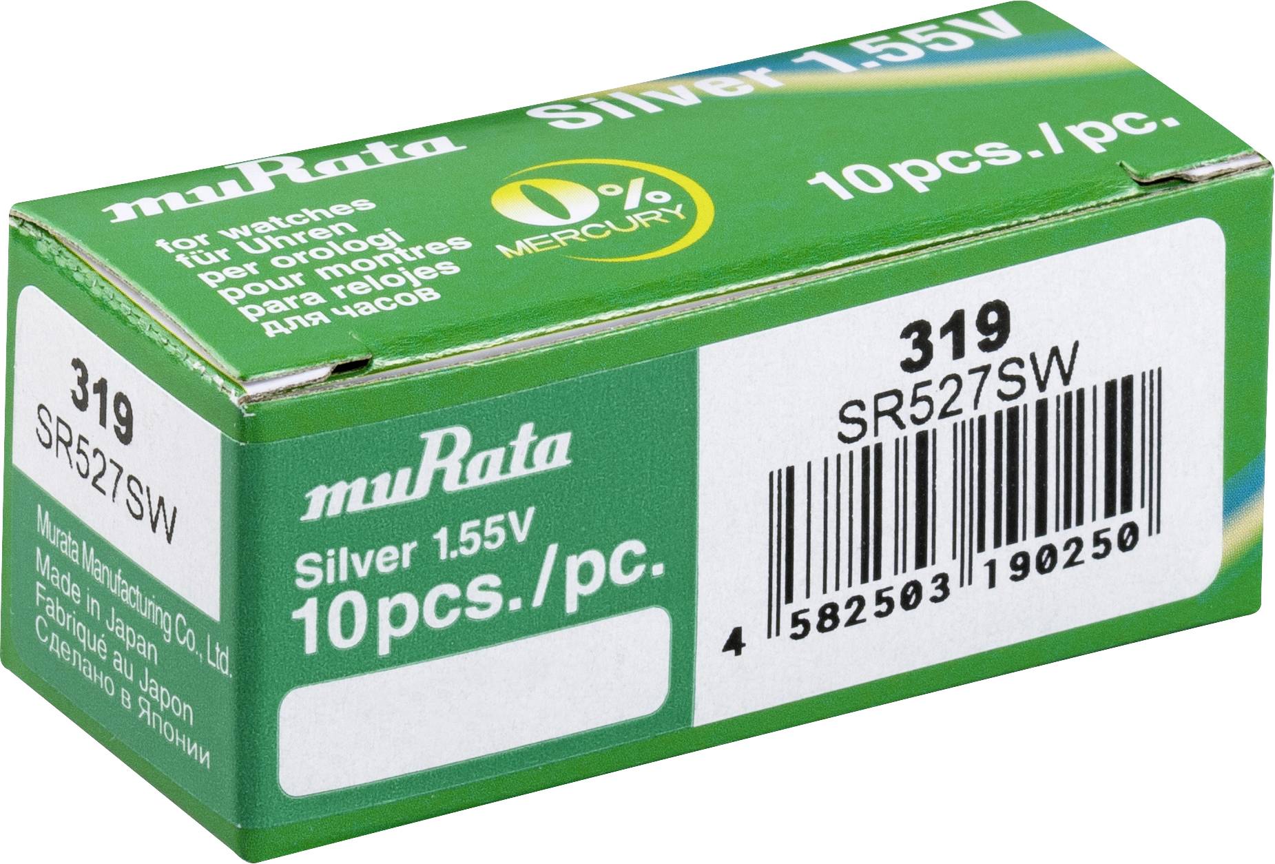 Murata Pile bouton 319 1.55 V 10 pc(s) 22.5 mAh oxyde d'argent SR527SW-PBWW-0