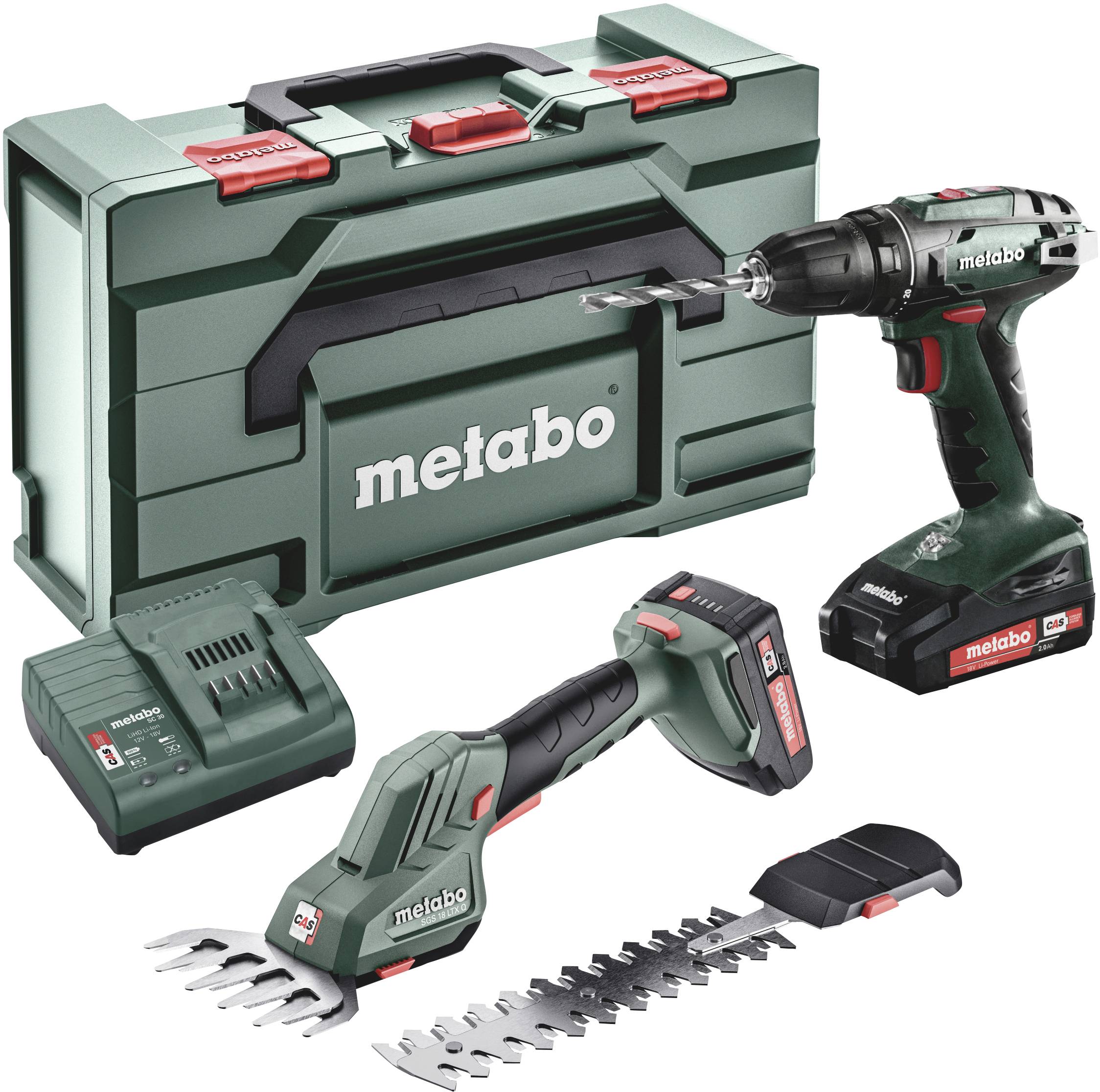 Perceuse-visseuse sans fil Metabo BS 18 + SGS 18 LTX Q 685186000 18 V 2.0 Ah Li-Ion + mallette, + chargeur, + 2 batteries