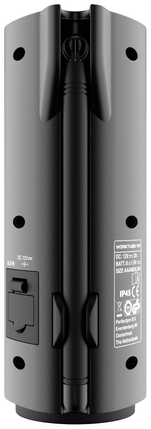PerfectPro WORKTUBE Radio de chantier DAB+, FM AUX  résistant aux coups, rechargeable noir-1