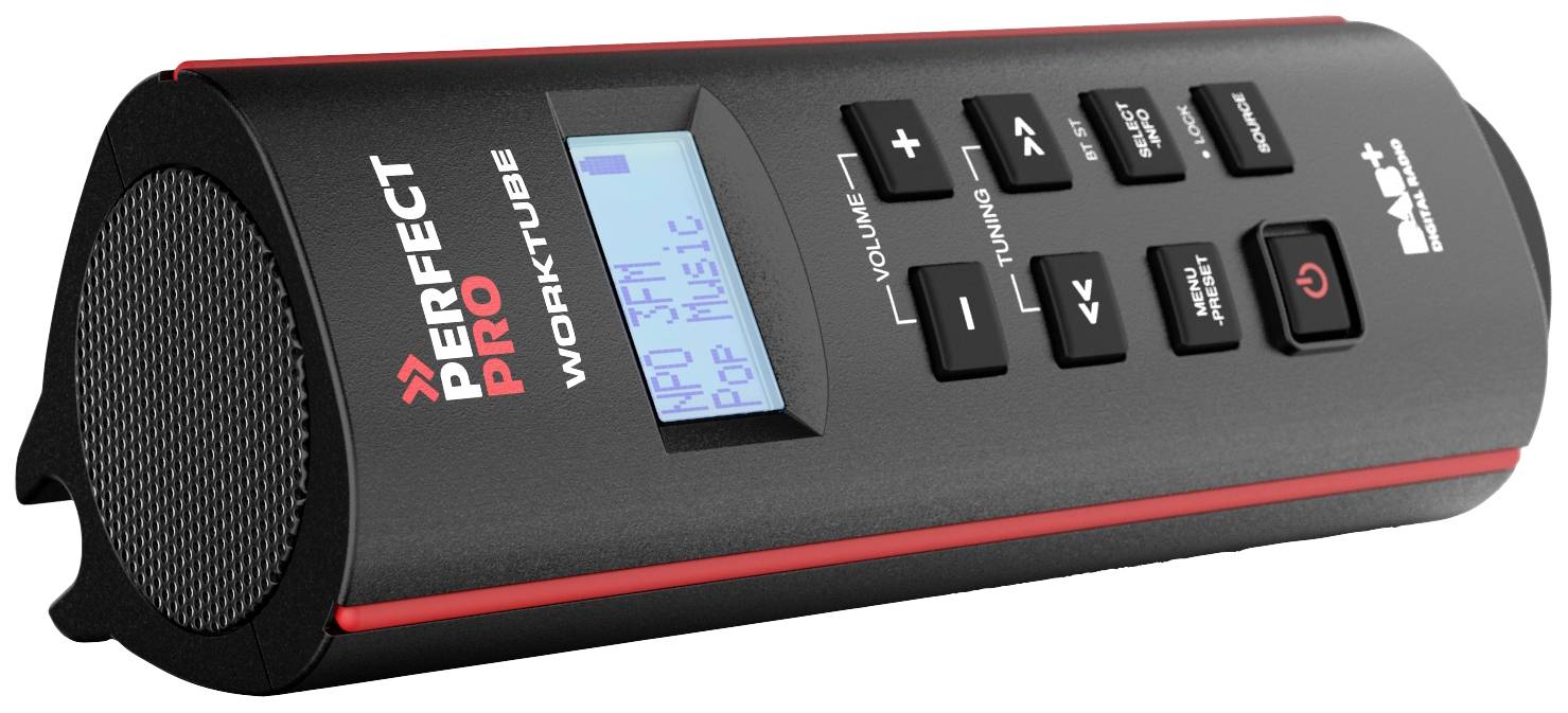 PerfectPro WORKTUBE Radio de chantier DAB+, FM AUX  résistant aux coups, rechargeable noir-2