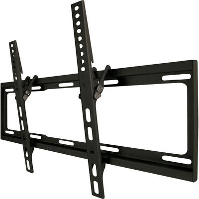 Support mural métallique pour téléviseur, inclinable, avec plusieurs points de fixation et fentes pour une installation flexible.