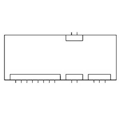Plan d'une pièce rectangulaire avec des portes en haut et plusieurs fenêtres en bas, sans autres détails.