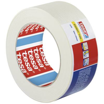 Rouleau de ruban de masquage de la marque 'tesa', couleur blanche, adapté aux travaux de peinture. L'emballage présente des instructions d'utilisation et des informations sur le produit.