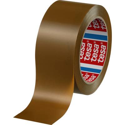 Un rouleau de ruban adhésif marron avec une étiquette intérieure visible 'tesa'.