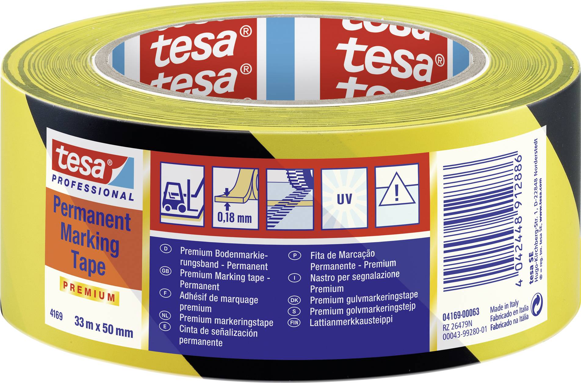 tesa PREMIUM 04169-00063-93 Ruban de marquage au sol tesa® Professional noir/jaune (L x l) 33 m x 50 mm 1 pc(s)