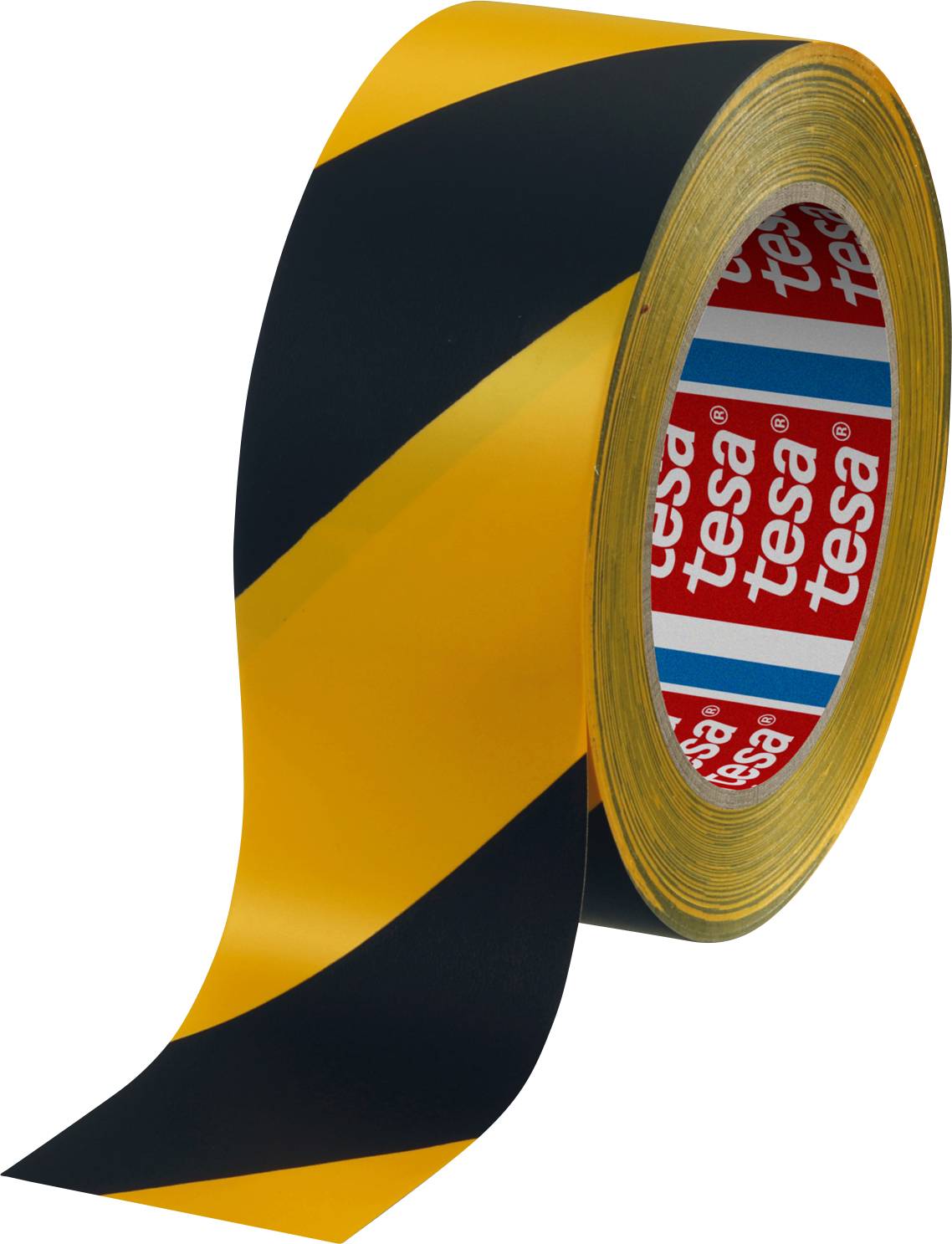 Ruban de signalisation noir et jaune sur rouleau.