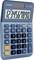 Une calculatrice bleue avec un grand écran, affichant la séquence de chiffres '1234567890'. Touches pour les opérations arithmétiques de base et des fonctions spéciales.