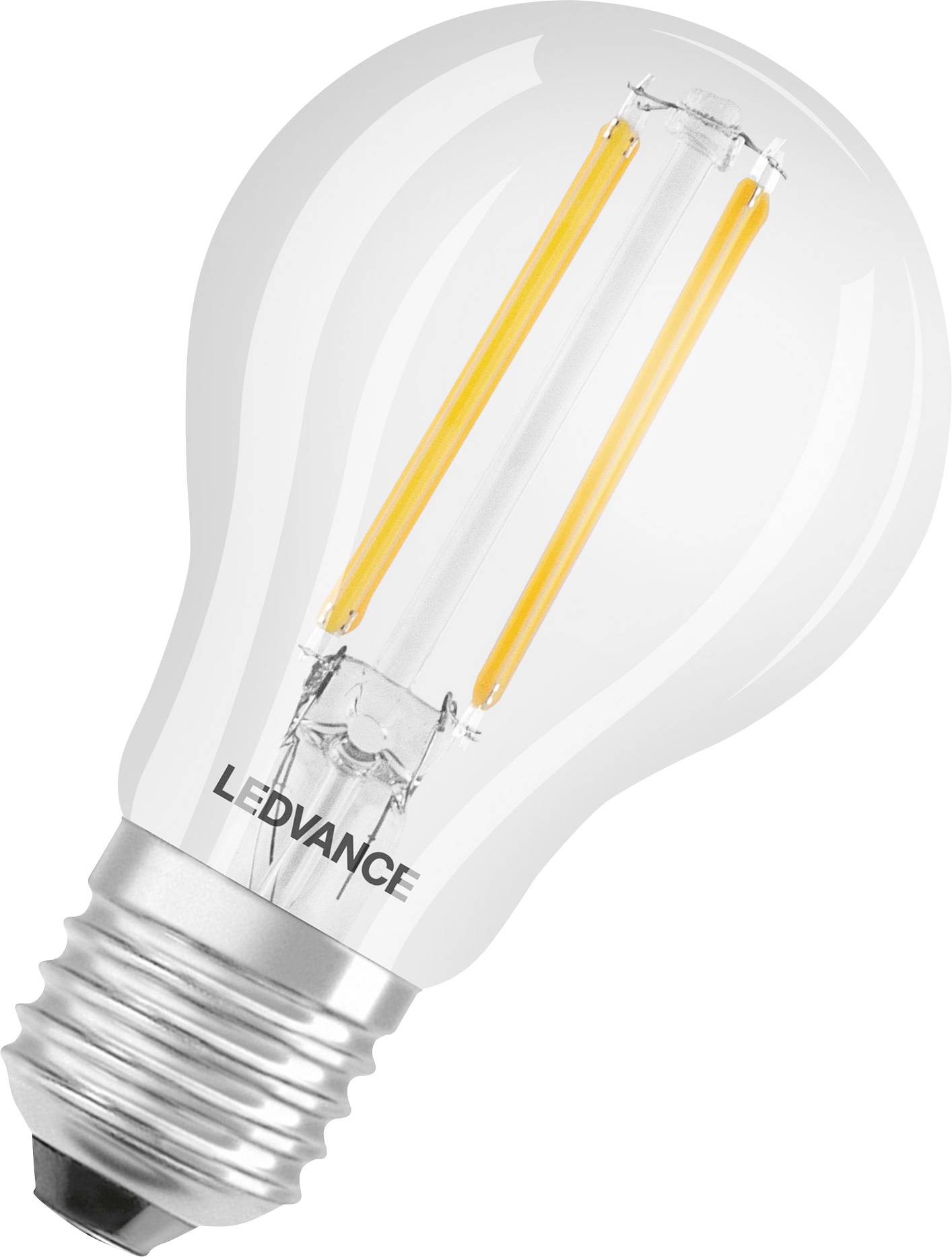 Une ampoule LED à culot à vis avec filaments apparents, marque 'LEDVANCE'. Idéale pour un éclairage chaleureux et économe en énergie.