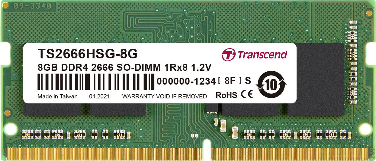 Transcend TS2666HSG-8G Module mémoire pour PC portable DDR4 8 GB 1 x 8 GB 2666 MHz SO-DIMM 260 broches CL19 TS2666HSG-8G