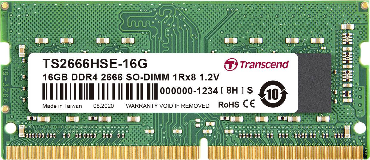 Transcend TS2666HSE-16G Module mémoire pour PC portable DDR4 16 GB 1 x 16 GB non-ECC 2666 MHz SO-DIMM 260 broches CL19 TS2666HSE-16G