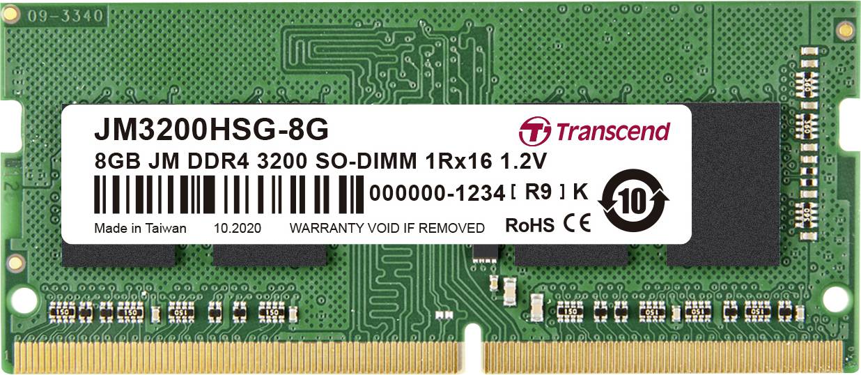 Module de mémoire RAM DDR4 de 8 Go de Transcend, modèle JM3200HSG-8G, 3200 MHz, 1,2 V, adapté aux ordinateurs portables.