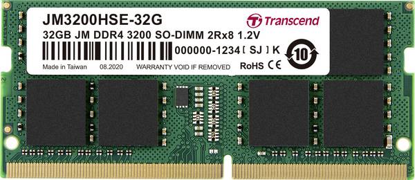 Transcend JetRAM Module mémoire pour PC portable    DDR4 32 GB 1 x 32 GB  3200 MHz SO-DIMM 260 broches  JM3200HSE-32G