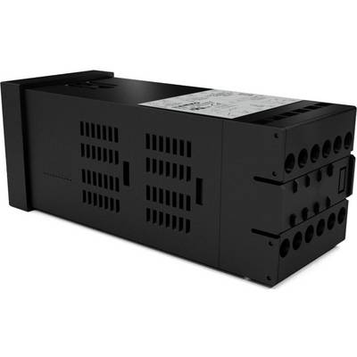 Un appareil électronique noir avec des fentes de ventilation et plusieurs ports sur le côté.