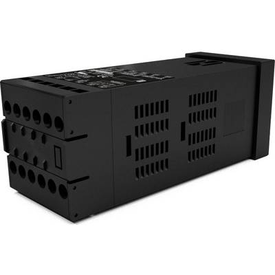 Un appareil électronique noir doté de plusieurs ports de connexion et de fentes de ventilation, probablement un composant industriel.