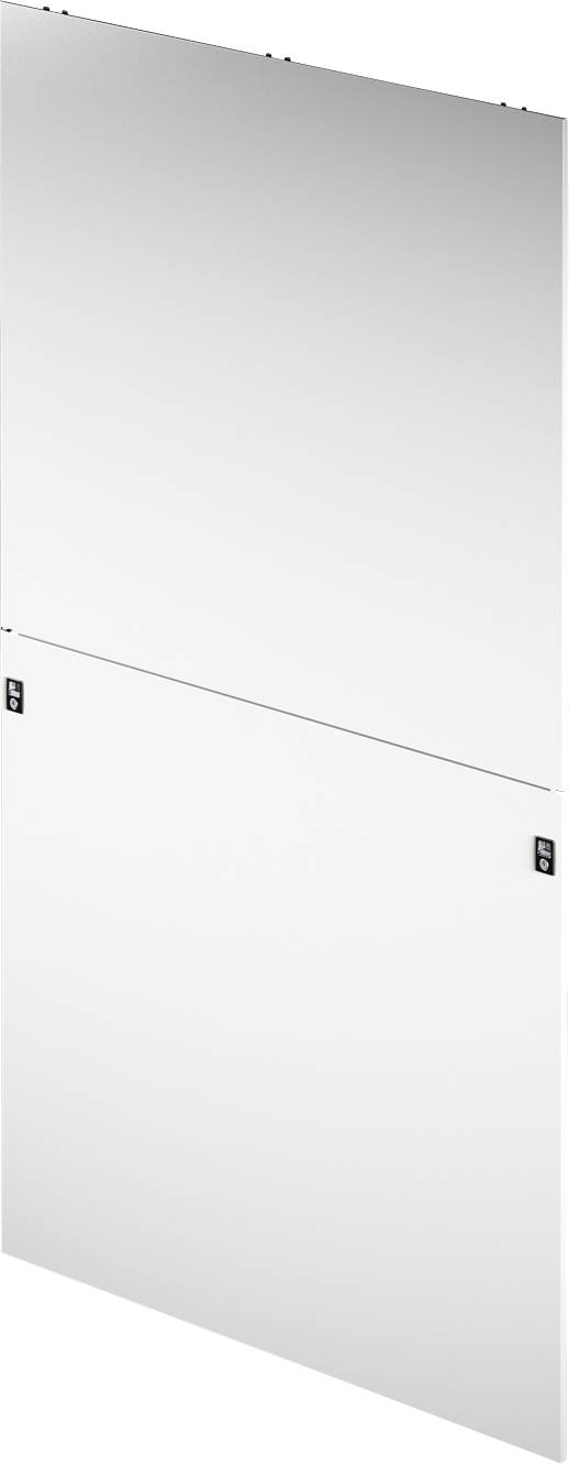 Deux plaques métalliques blanches et plates superposées, avec des possibilités de fixation sur les côtés.