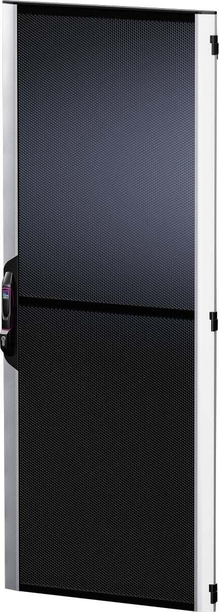 Une porte noire étroite avec une poignée verticale sur le côté gauche, adaptée aux aménagements modernes résidentiels ou de bureaux.
