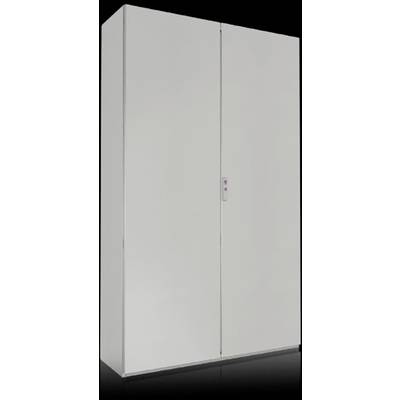 Un grand placard blanc simple avec deux portes. Il y a une petite poignée au milieu des portes.