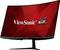 Un moniteur incurvé avec un écran rouge, affichant le logo de 'ViewSonic' et trois oiseaux colorés à droite du texte.
