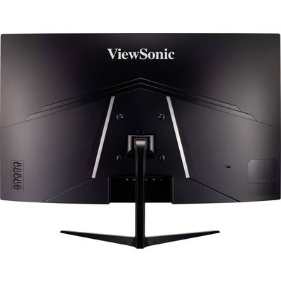 Un moniteur noir ViewSonic vu de dos, présentant un design minimaliste et un socle stable.