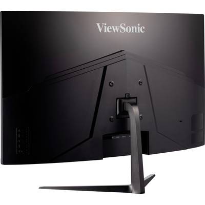 Arrière d'un moniteur d'ordinateur noir avec l'inscription 'ViewSonic' et un socle robuste.