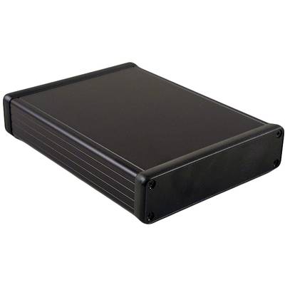 Un boîtier de disque dur externe en métal noir avec des vis aux coins, destiné à protéger et à connecter des disques durs.
