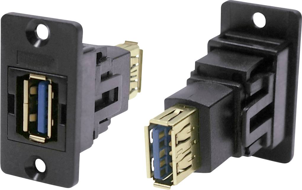 Deux supports muraux noirs avec ports USB 3.0 intégrés pour les connexions et les applications de transfert de données.