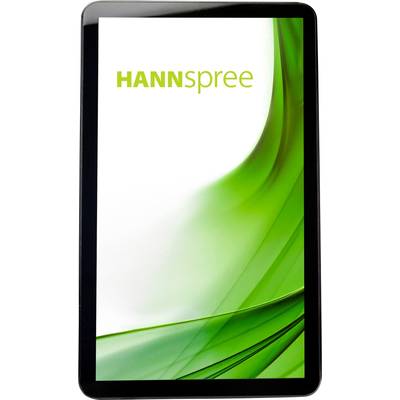 Tablette au design vert avec le logo 'HANNSPREE' à l'écran.