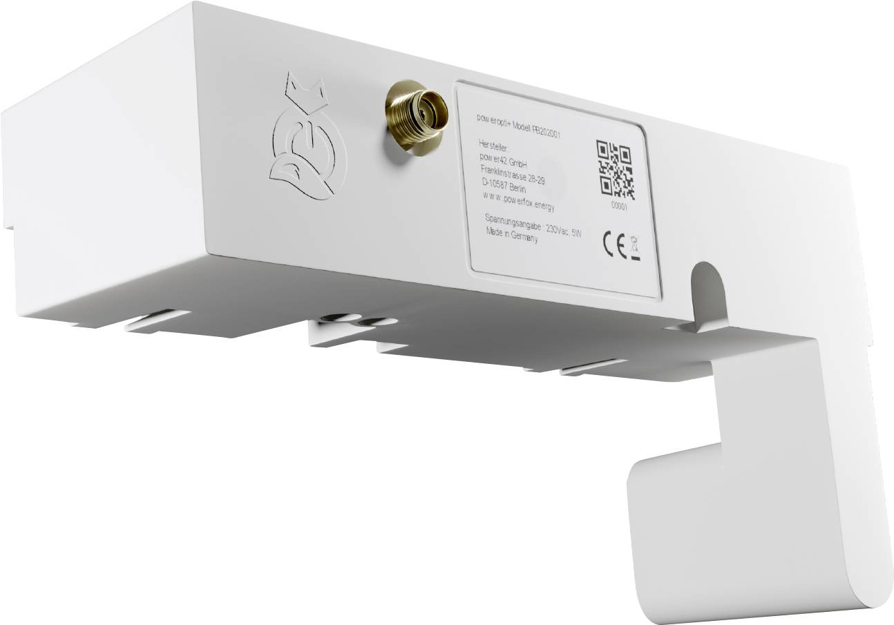 Un dispositif électronique blanc équipé d'un connecteur coaxial, d'un code QR et d'une étiquette de spécifications, utilisé à des fins de communication satellite ou de télécommunication.