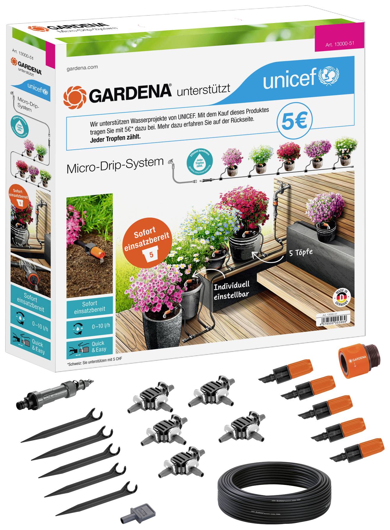 GARDENA Micro-Drip System 13000-51 Kit de démarrage pour pots de fleurs S-1