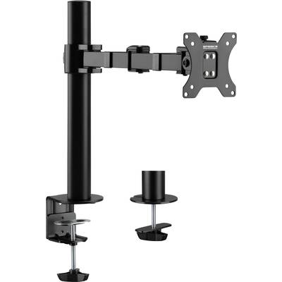 Support de moniteur noir réglable avec fixation par pince pour installation sur un bureau. Adapté pour un écran.