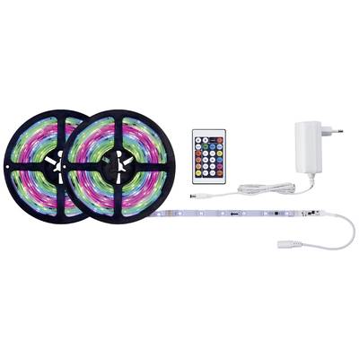 Deux rouleaux de guirlandes lumineuses LED colorées avec télécommande et adaptateur secteur ; idéaux pour un éclairage décoratif.