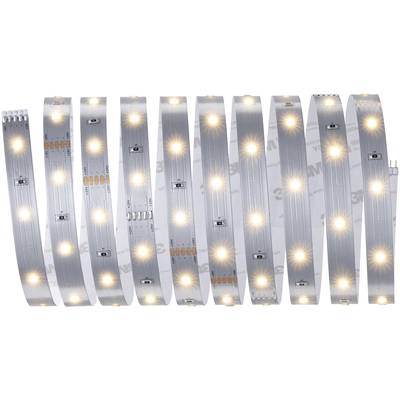 Plusieurs bandes lumineuses à LED côte à côte, émettant une lumière blanche chaude, sur une surface réfléchissante.