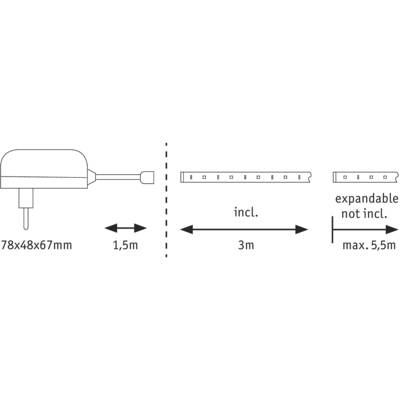 Dessin d'un appareil électrique avec des dimensions de 78x48x67 mm et un câble de 1,5 m de long. Inclus, extensible à 3 m, jusqu'à 5,5 m non compris.