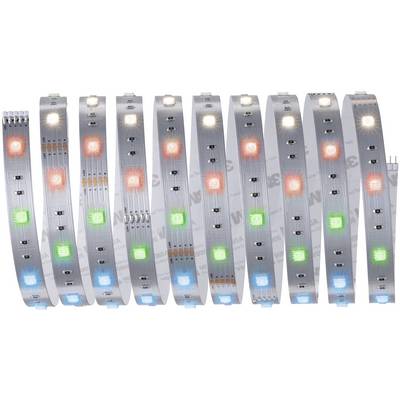 Bandes LED qui s'illuminent alternativement en blanc, rouge, vert et bleu. Elles sont disposées côte à côte en ligne.