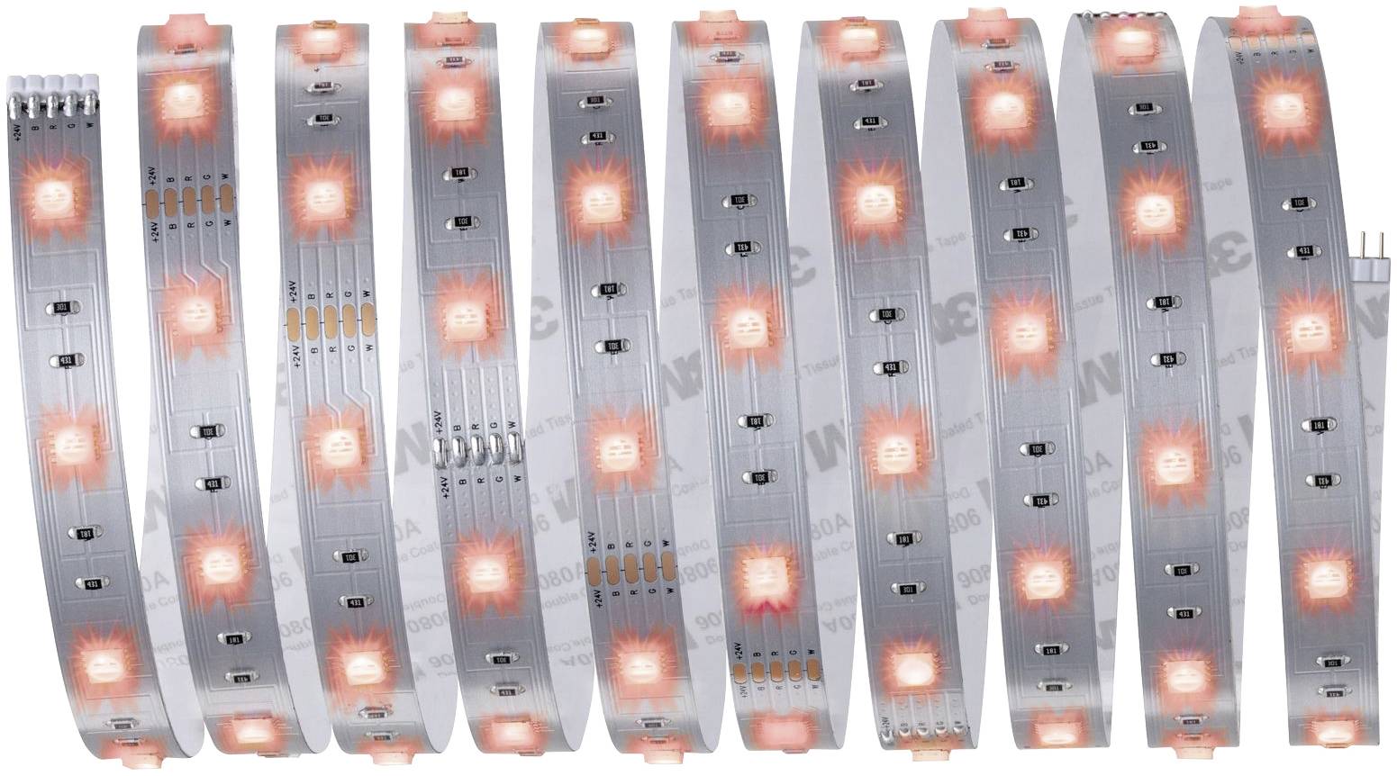 Bande lumineuse à LED avec des diodes rouges émettant une lumière à intervalles réguliers, adaptée à l'éclairage décoratif ou à l'éclairage d'accentuation.