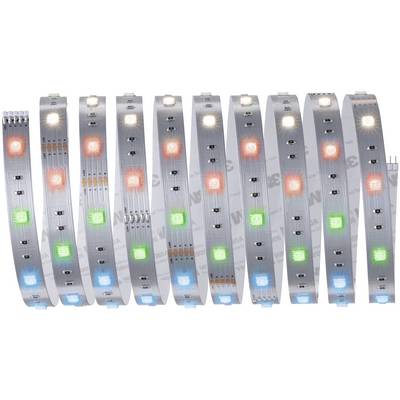 Différentes bandes de LED avec des LED colorées et lumineuses en blanc, rouge, vert et bleu. Elles sont alignées les unes à côté des autres.