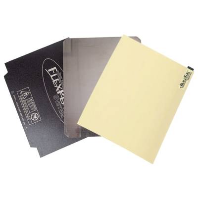 Trois surfaces d'impression FlexPlate différentes se chevauchent partiellement, chacune avec une texture et une couleur distinctes.