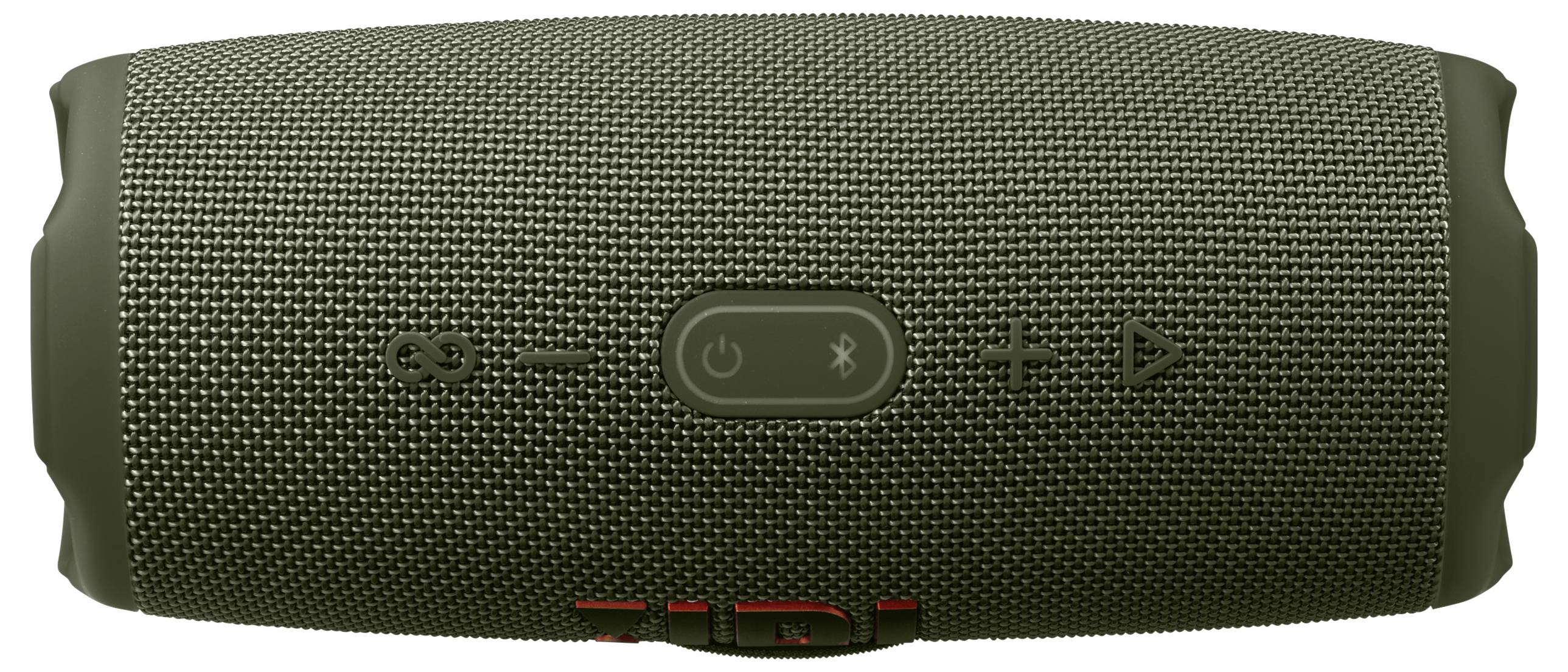 Enceinte portable rectangulaire avec des touches de réseau et de volume, ainsi qu'un symbole Bluetooth sur l'avant.