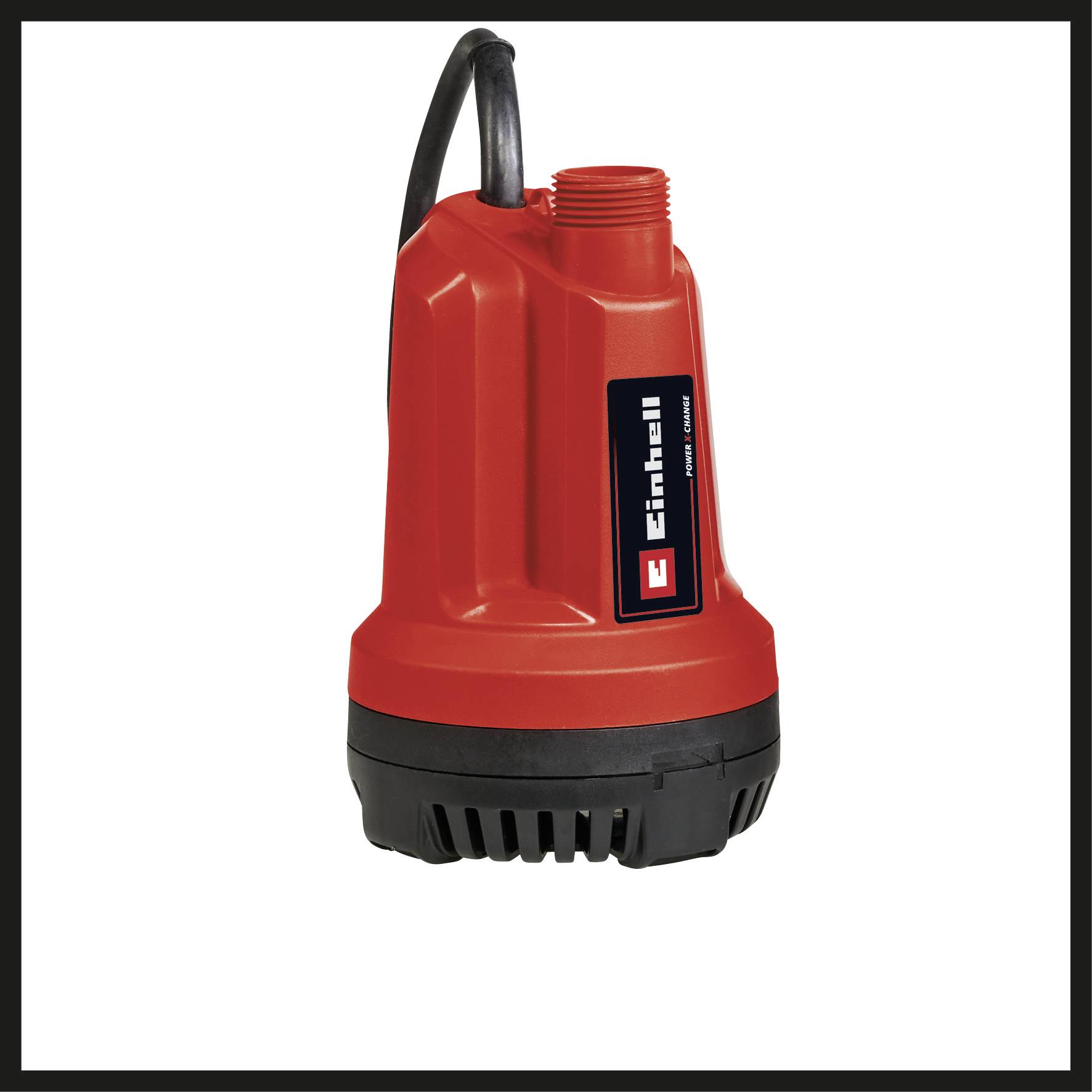 Pompe à eau Einhell rouge avec socle noir, adaptée pour pomper l'eau dans les caves ou les étangs de jardin.