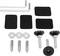 Kit de montage noir et argent comprenant des vis, des rondelles, des clés Allen et des tampons en caoutchouc, adapté pour la fixation d'appareils.